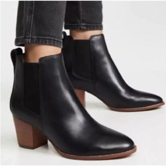 Madewell The Regan Ankle Boots Women 8 Black Leather Block Heel Chelsea‎ Bootie - Picture 14 of 14